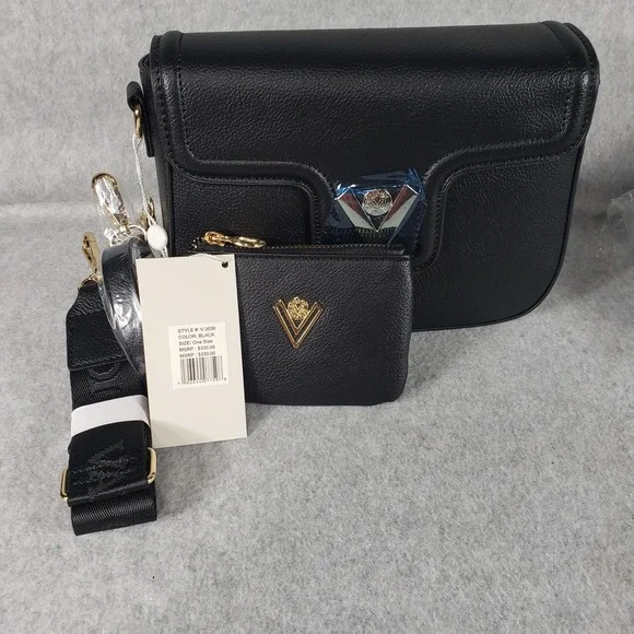 Valentino Orlandi Black Leather Crossbody Bag w/ Coin Pouch & Shoulder Strap Set - Picture 1 of 7